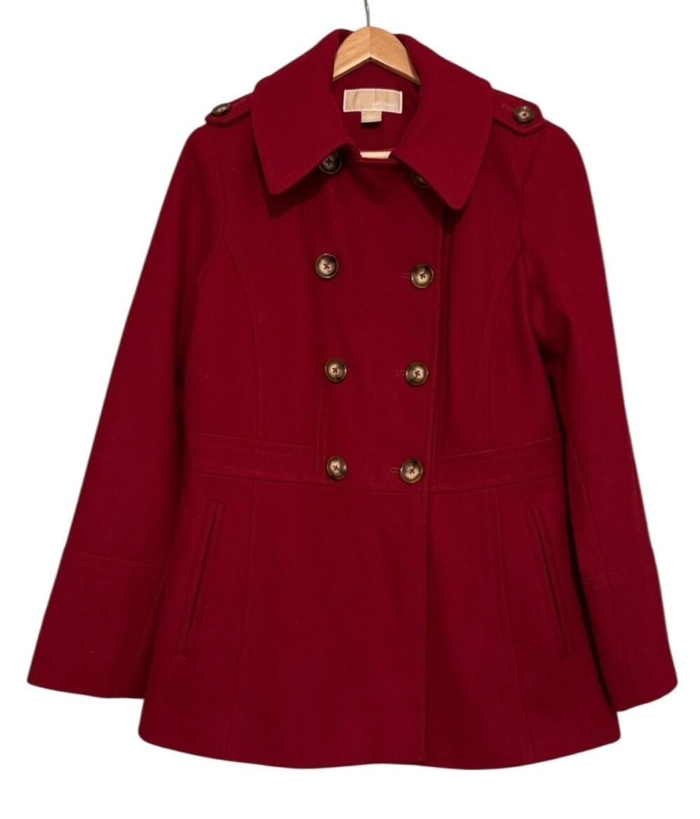 MICHAEL Michael Kors Red Wool Blend Peacoat Double Breasted Jacket M